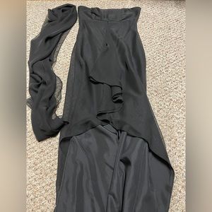 Black chiffon high low strapless dress